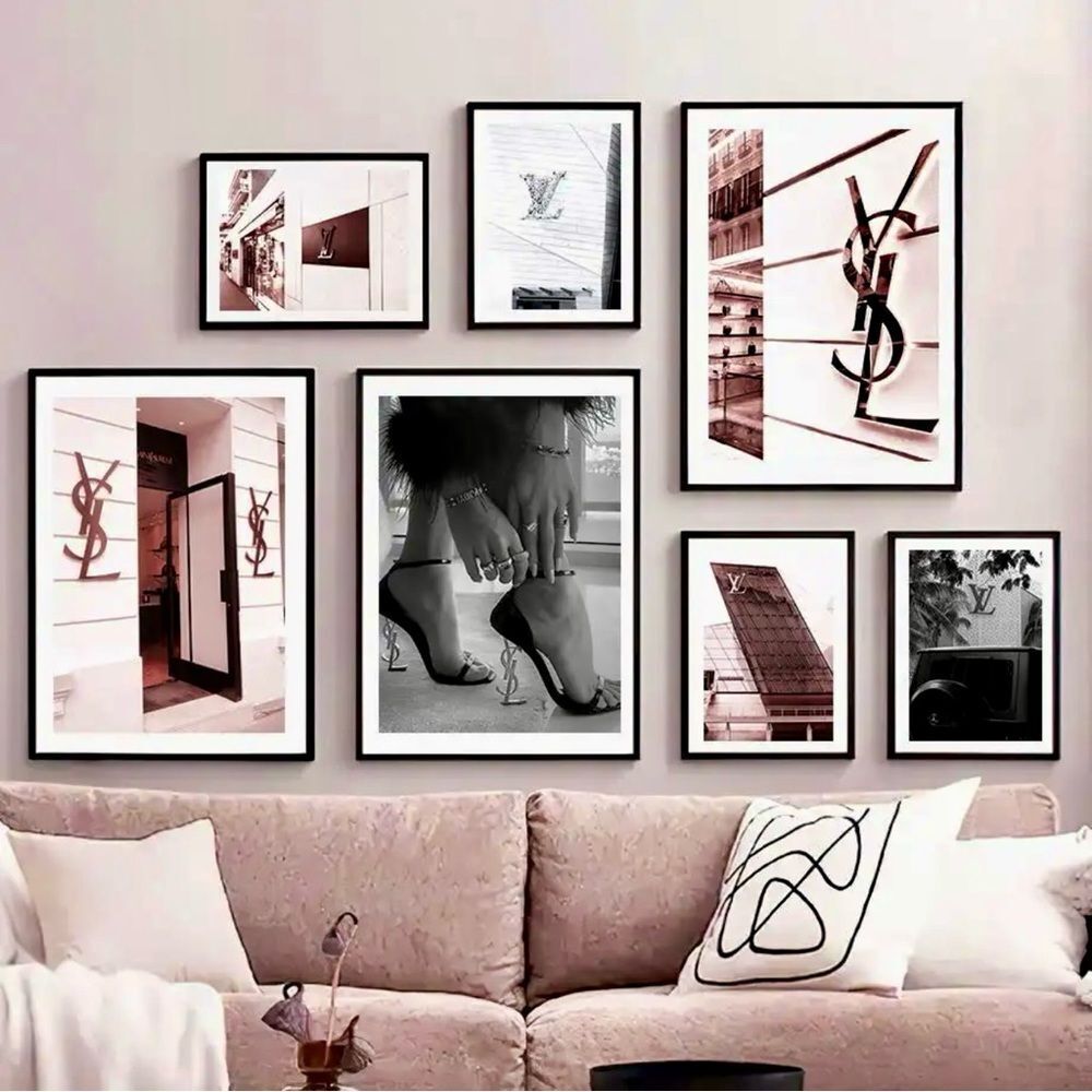 SAINT LAURENT Pink, and black luxury wall art home decor YOU CHOOSE 2!